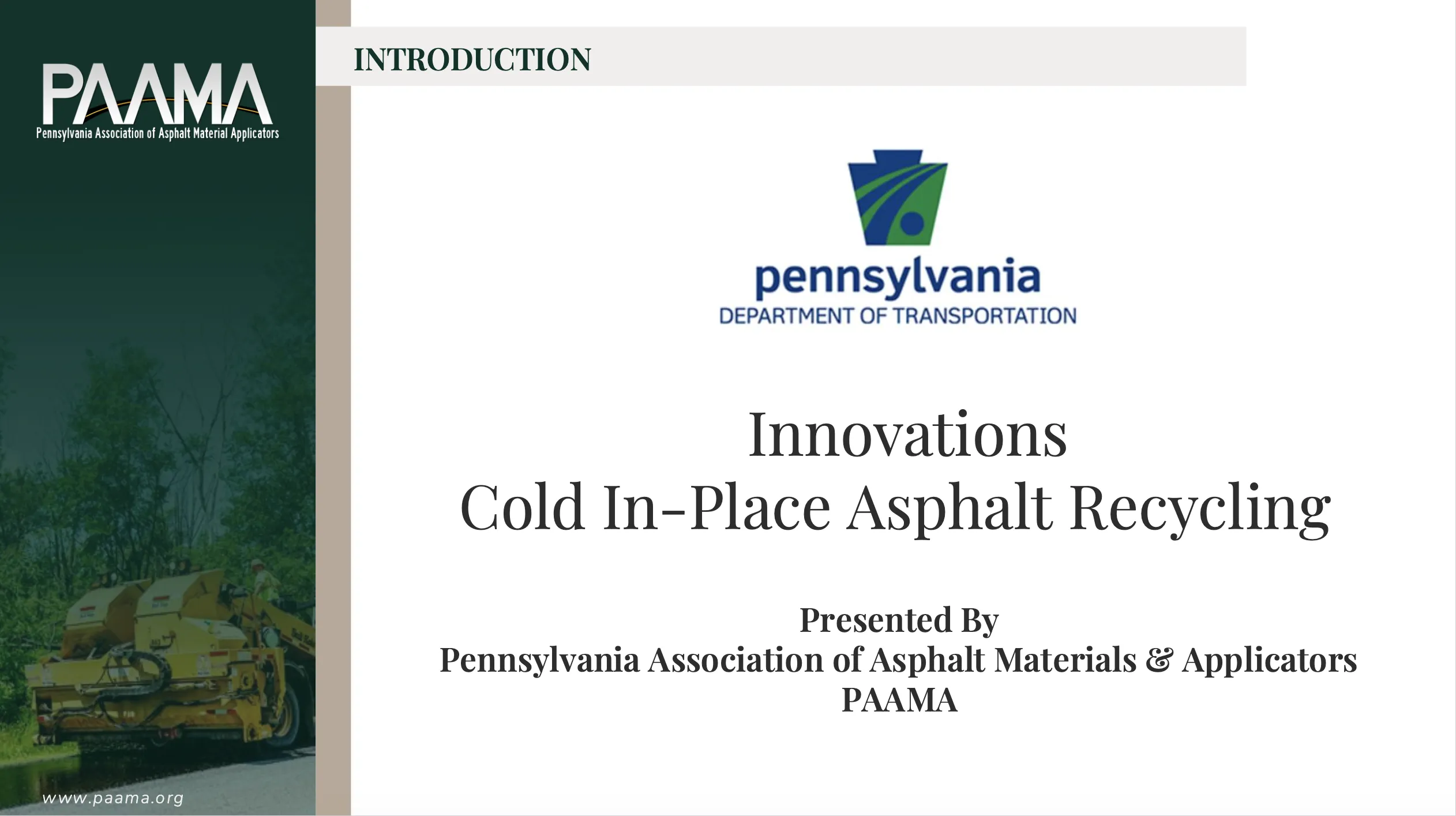 Innovations cold in place recycling presentation title slide